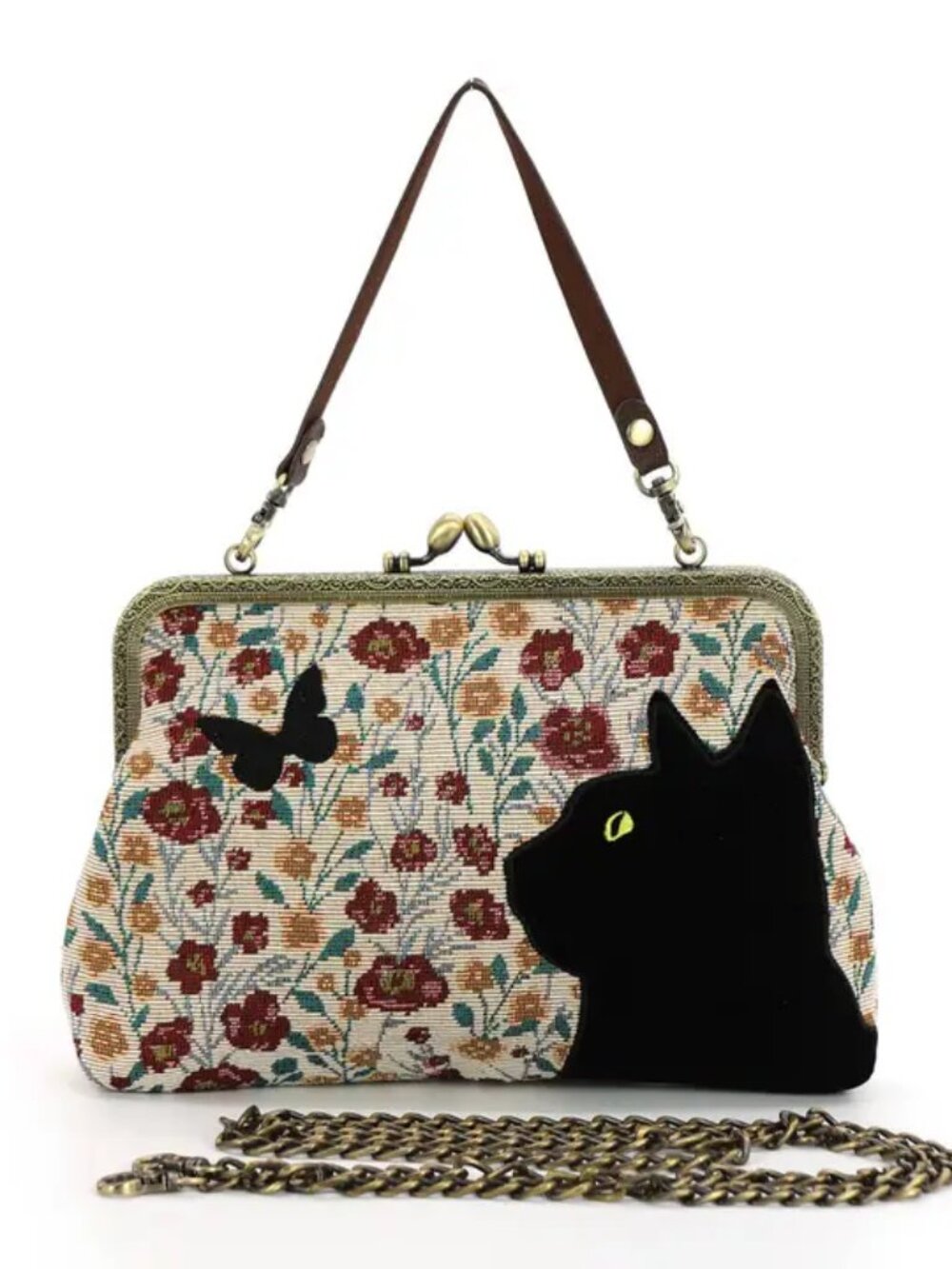 Floral Black Cat Kisslock Bag   NEW!   vintage inspired